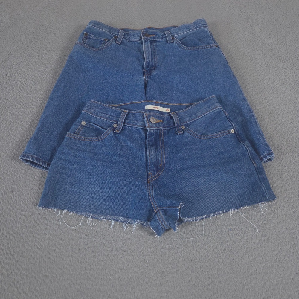 LOT OF 2 Levi's Shorts Womens 25 94 Baggy Raw Hem 100% Cotton High Rise Denim